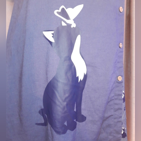 Joe Browns Cat print short sleeve blue shift dress UK 8 viscose/ linen blend - Picture 3 of 10